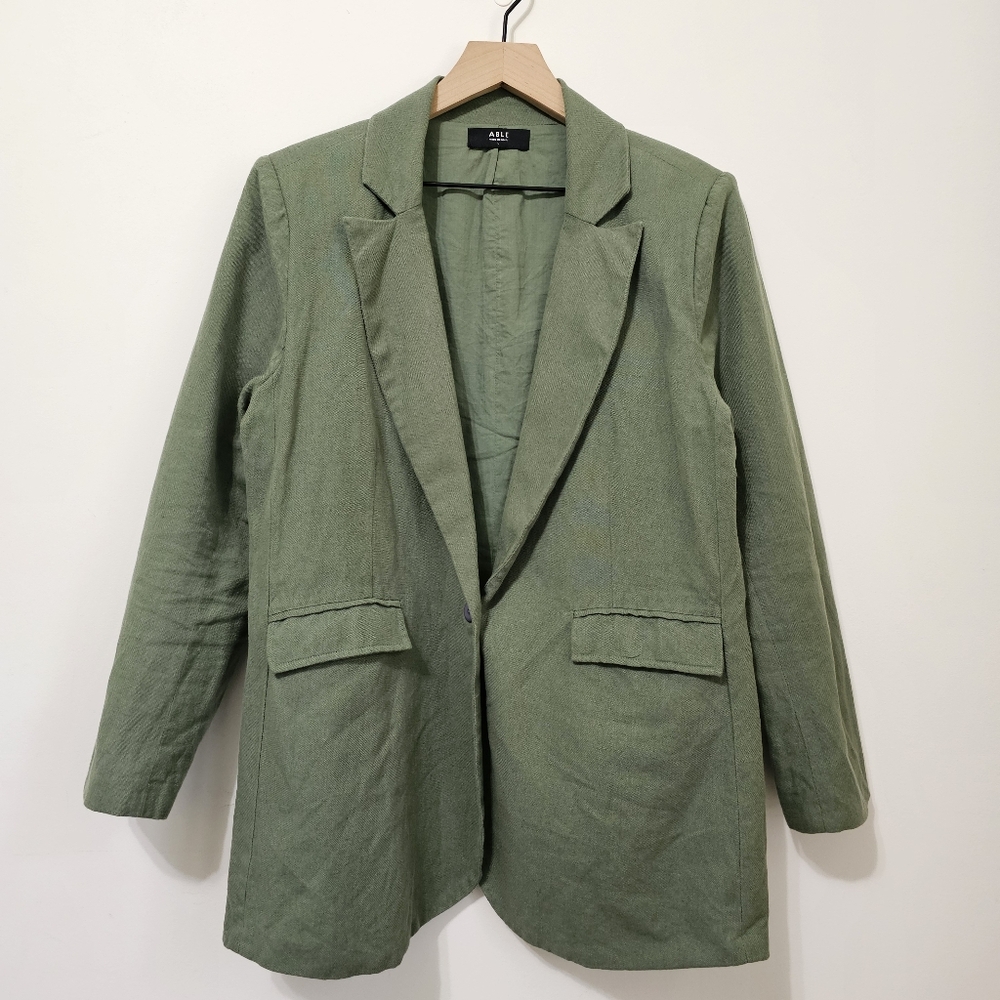 Able Heather Linen & Cotton Green Blazer
